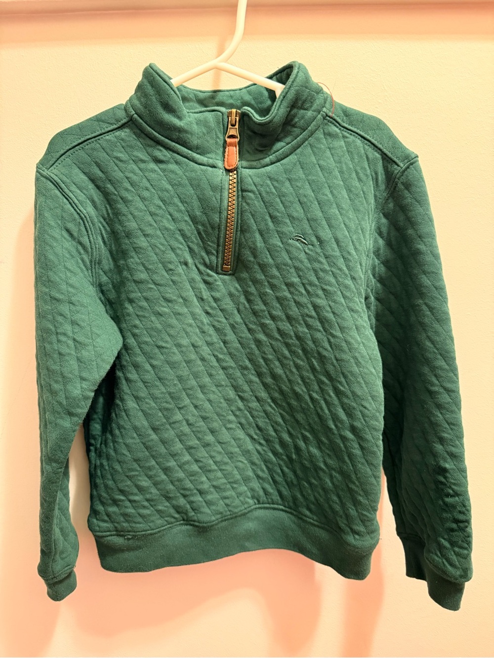 Tommy Bahama boys size 5/6 Quilted Half-Zip Sweater in Teal Green
